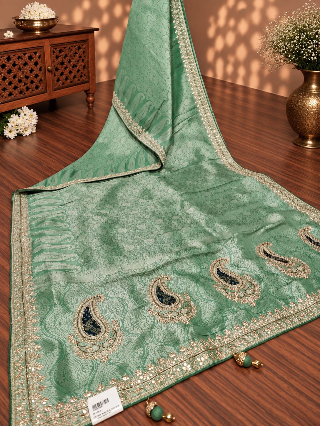 KcPc New Special Banarsi silk Bollywood Style Sequence Gotapatti Work Saree PAL