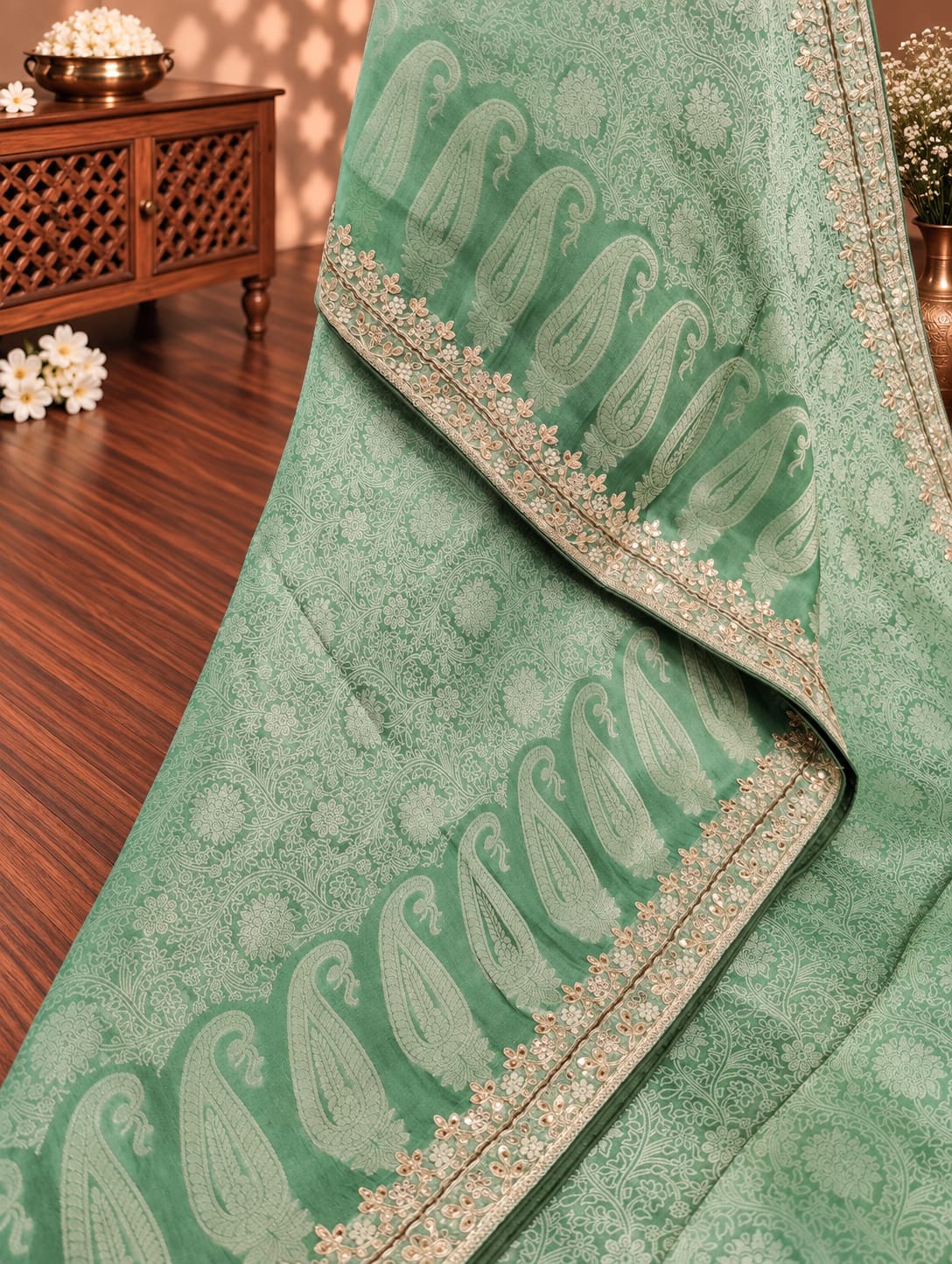 KcPc New Special Banarsi silk Bollywood Style Sequence Gotapatti Work Saree PAL