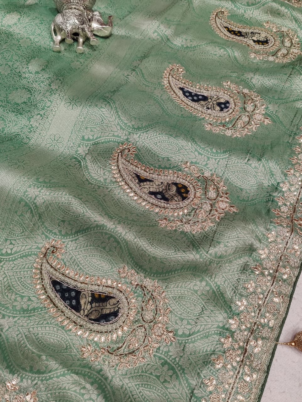 KcPc New Special Banarsi silk Bollywood Style Sequence Gotapatti Work Saree PAL