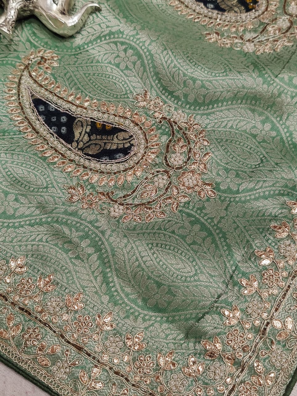KcPc New Special Banarsi silk Bollywood Style Sequence Gotapatti Work Saree PAL