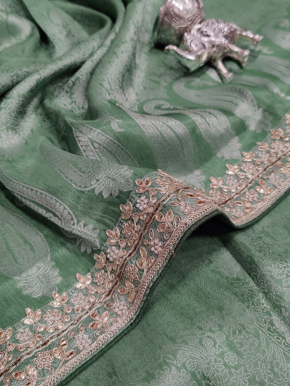 KcPc New Special Banarsi silk Bollywood Style Sequence Gotapatti Work Saree PAL