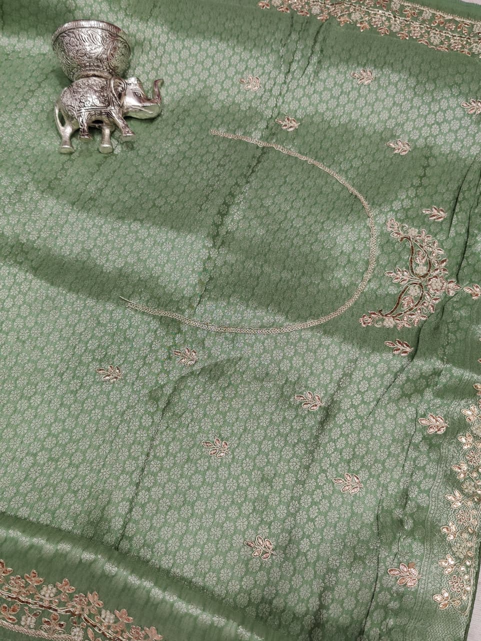 KcPc New Special Banarsi silk Bollywood Style Sequence Gotapatti Work Saree PAL