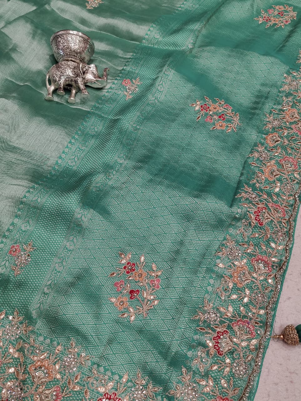 KcPc New Latest Tissue Silk Bollywood Style With Sequence Embroidery Work Saree PAL