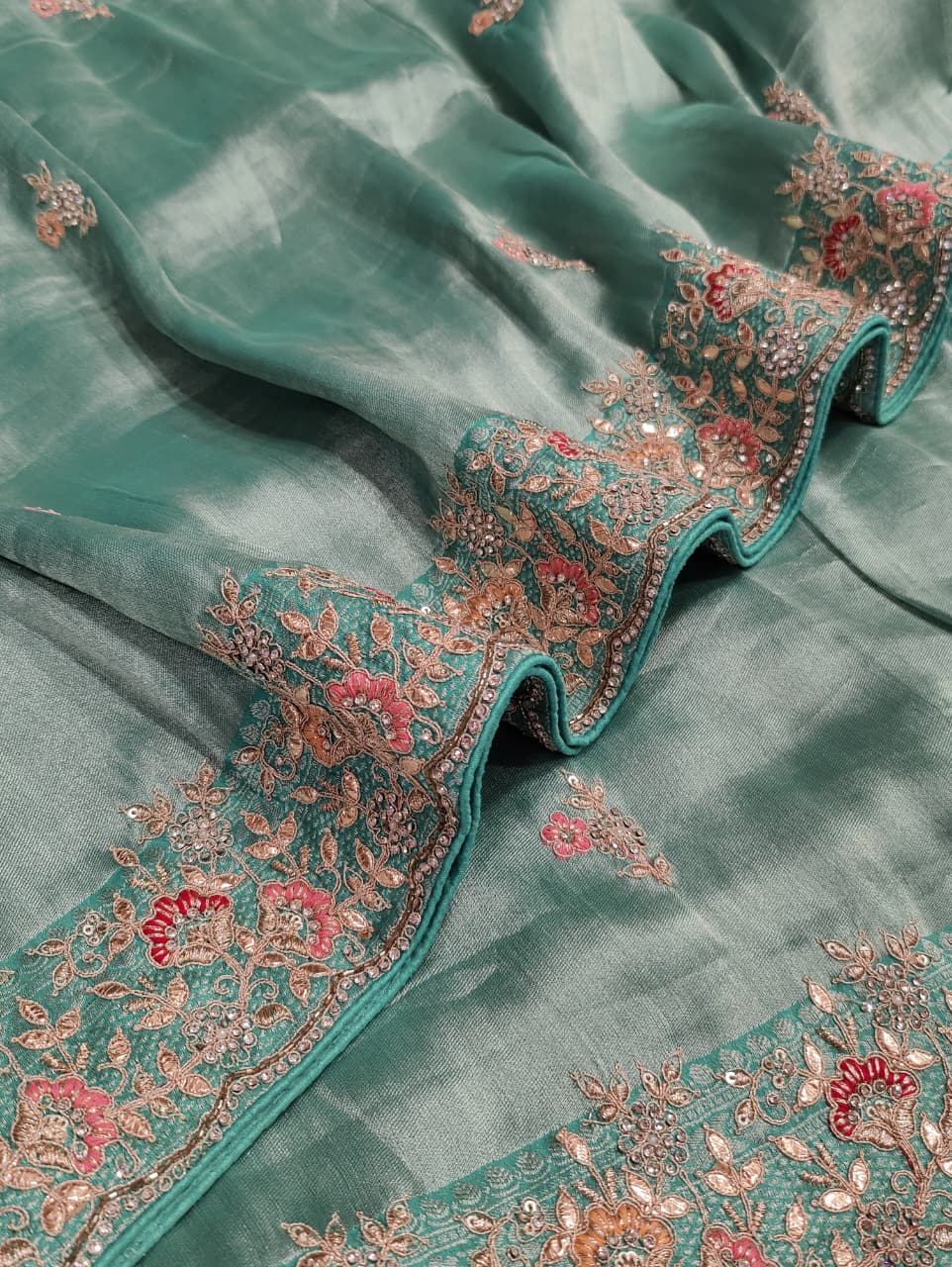 KcPc New Latest Tissue Silk Bollywood Style With Sequence Embroidery Work Saree PAL