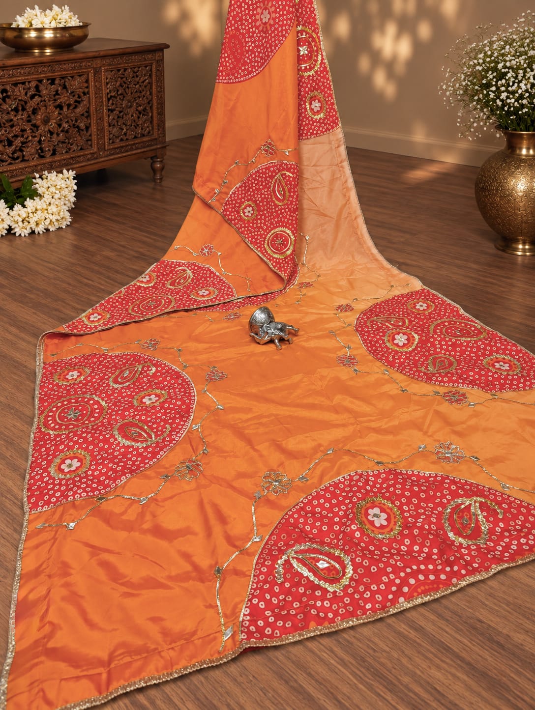 KcPc Premium HO Silk Bandhani Saree with Gotapatti WorkGAN