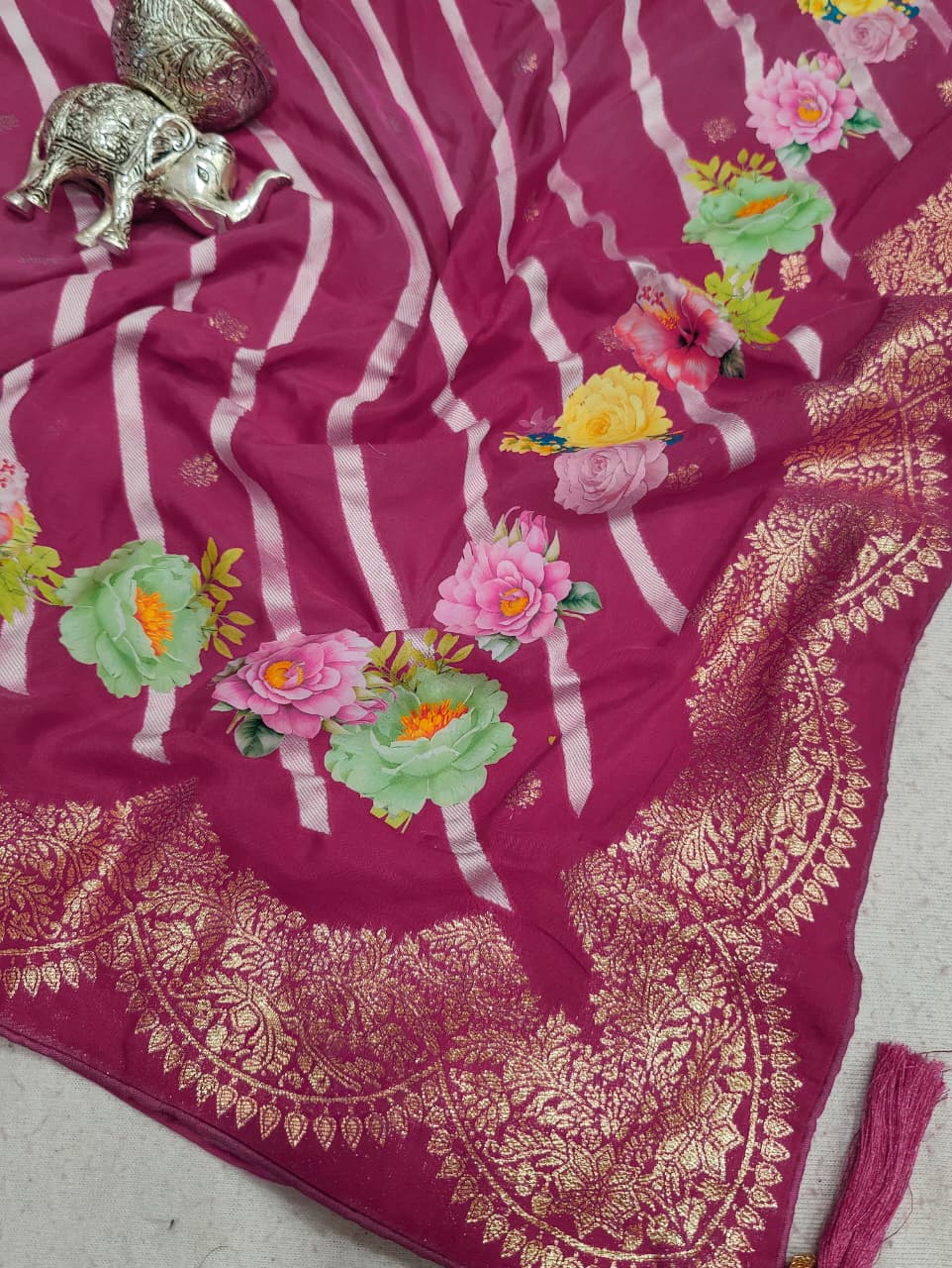 KcPc Traditional Upada Silk Leheriya Saree with Blouse PSP
