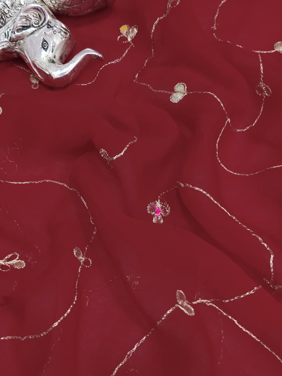 KcPc Pure Diamond Chiffon Mukes Work Rajputi Traditional Saree VND Red