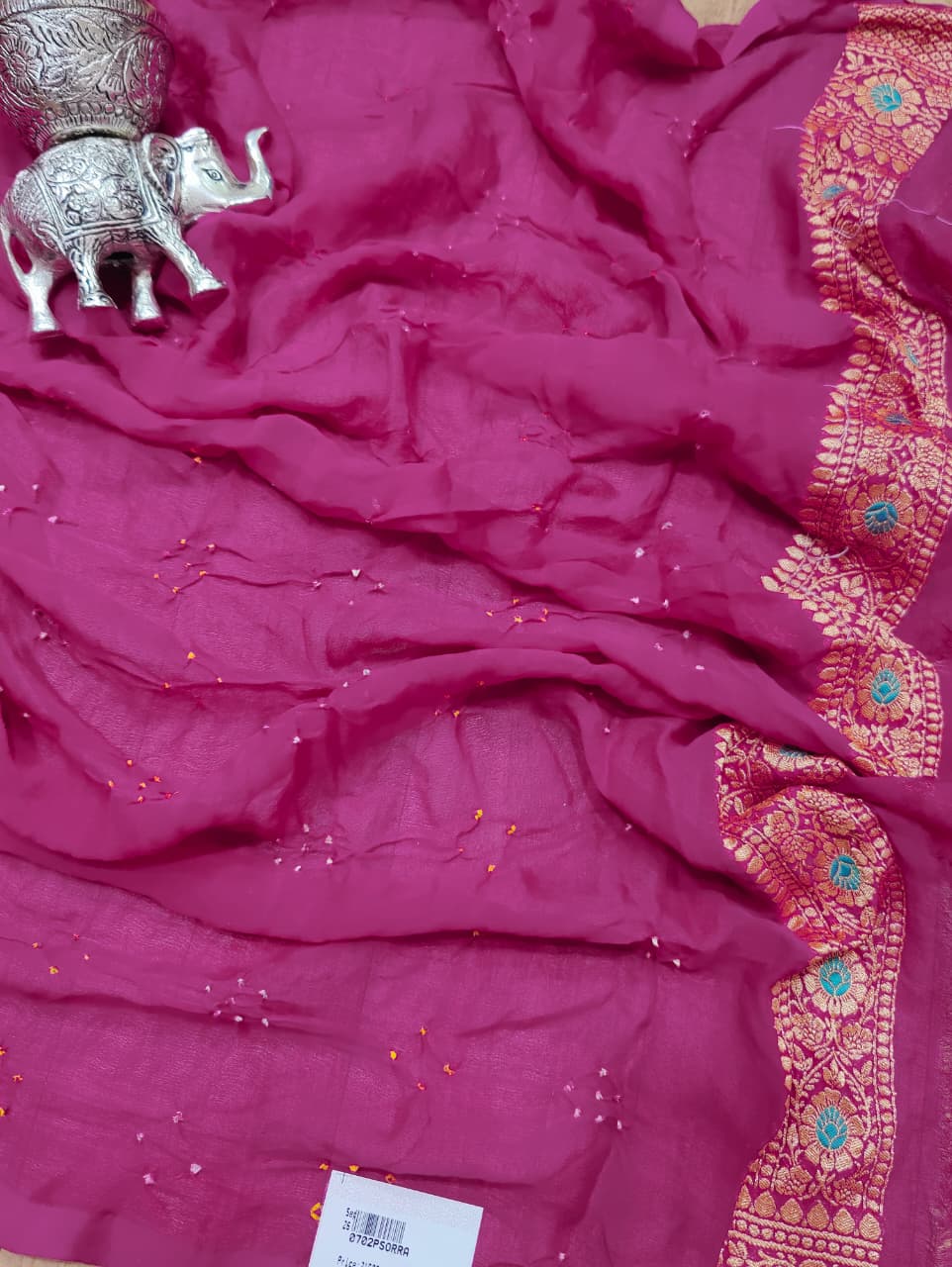 KcPc Originals Pure Meenakari Khaddi Georgette Upada Janglaw Bandhani Neemzari Saree Orange Rani