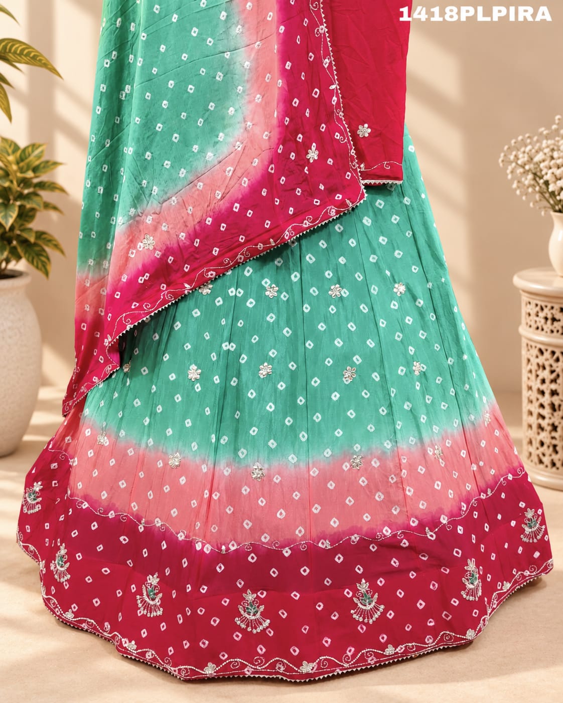 KcPc New Multi Shade Bandhani Cutdana Work LehengaGSM