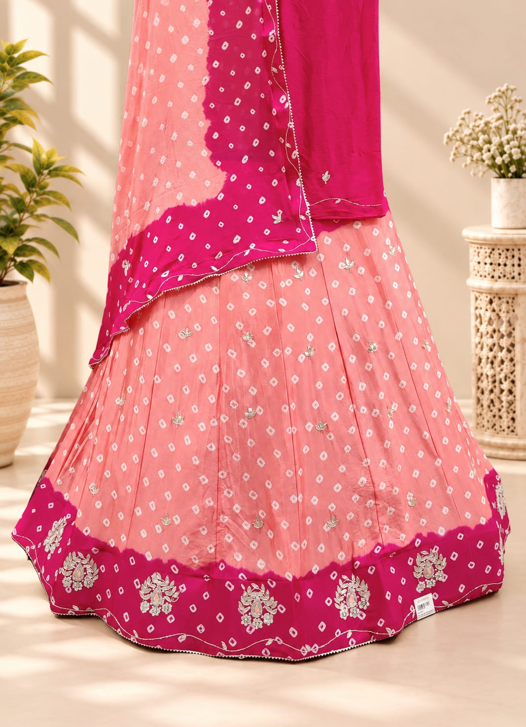 KcPc Chinon Double Shade Bandhani Cutdana Work Lehenga SetRAJ