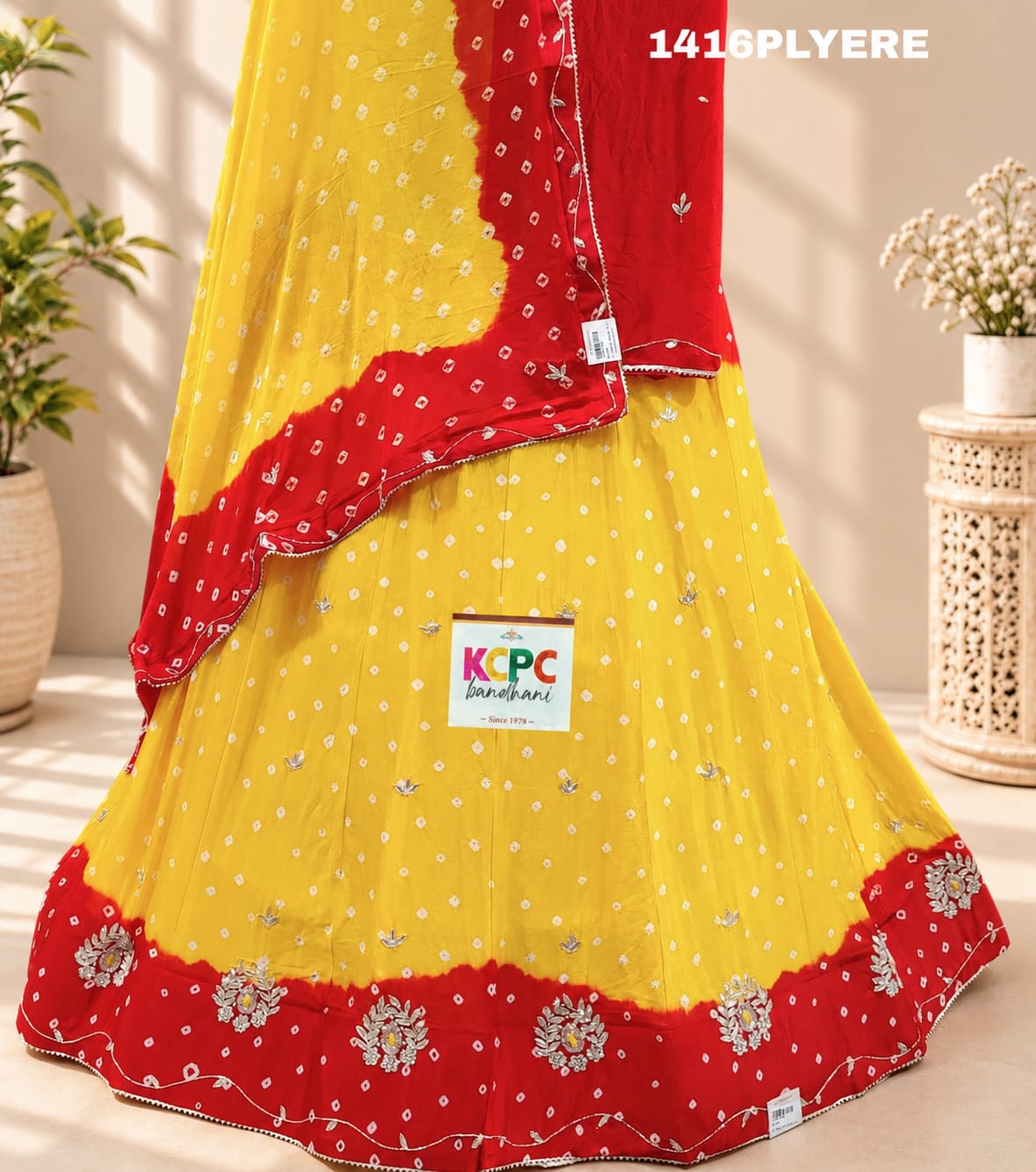 KcPc New Chinon Double Shade Bandhani Design Cutdana work Lehenga RAJ