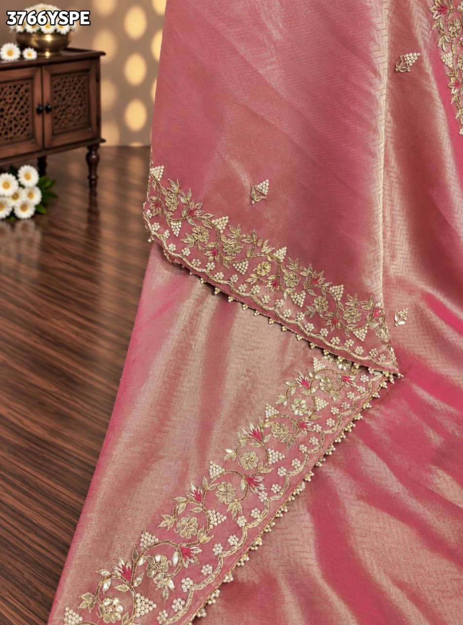KcPc Tissue Silk Traditional Saree with Zardosi Gotapatti Work for Festive Wear