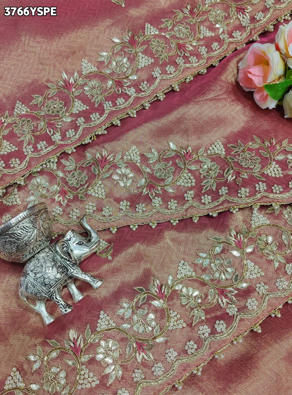 KcPc Tissue Silk Traditional Saree with Zardosi Gotapatti Work for Festive Wear