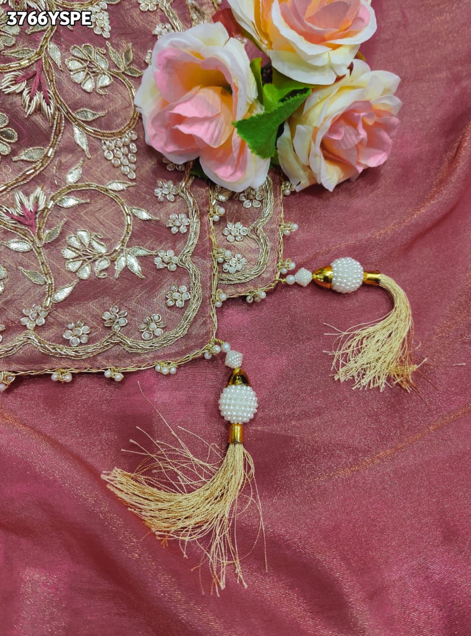 KcPc Tissue Silk Traditional Saree with Zardosi Gotapatti Work for Festive Wear