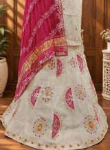 KcPc New Traditional Tissue Silk Bandhani Lehenga Gota Patti Detailing Festive Wear MAD