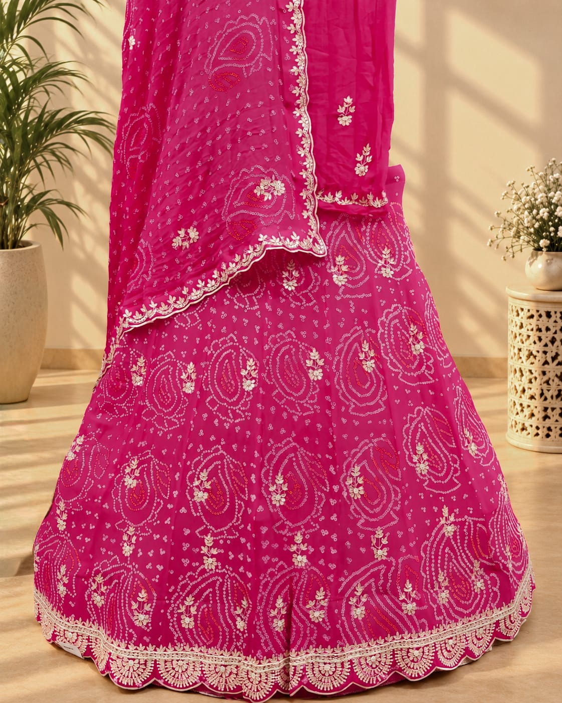 KcPc New Pure Chinon Bandhani Gotapatti CutWork Lehenga SetMAD