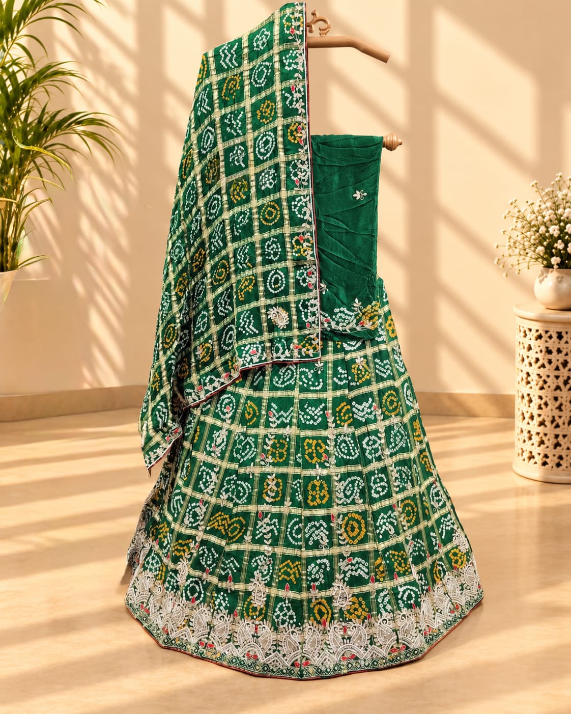 KcPc New Pure Gaji silk Gharchola Bandhej Cutdana Gota patti Work Lehenga BTU