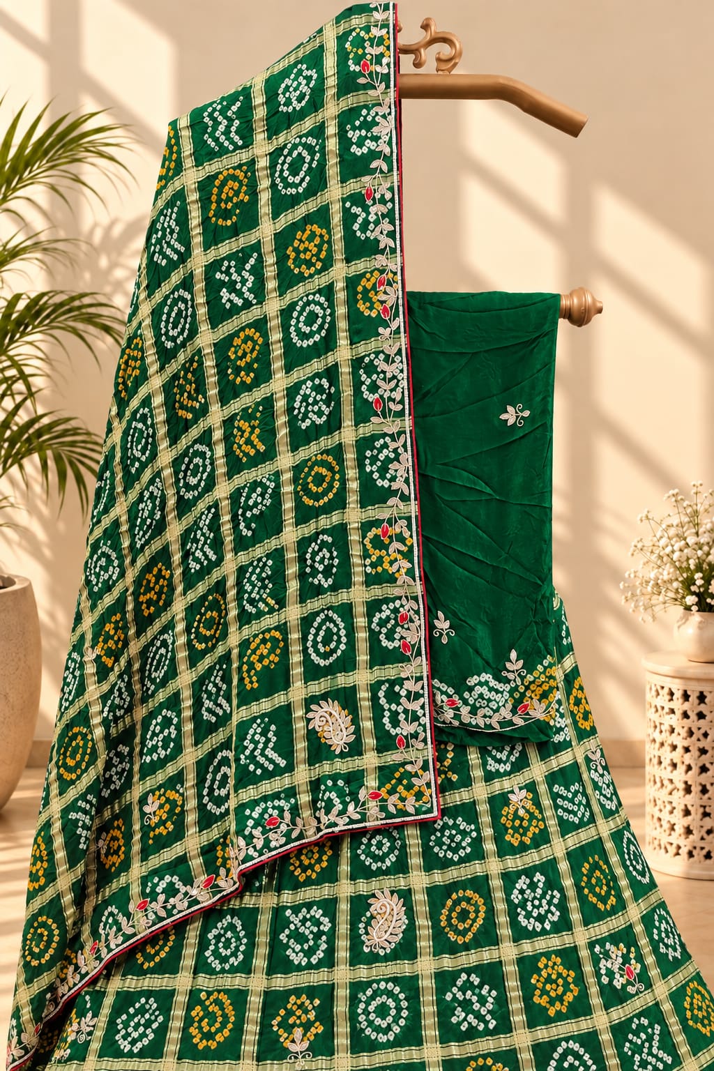 KcPc New Pure Gaji silk Gharchola Bandhej Cutdana Gota patti Work Lehenga BTU