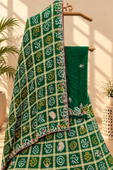KcPc New Pure Gaji silk Gharchola Bandhej Cutdana Gota patti Work Lehenga BTU