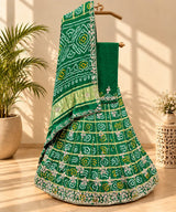 KcPc New Pure Gaji Silk Gharchola Bandhej Mirror Handwork Lehenga Set BTU