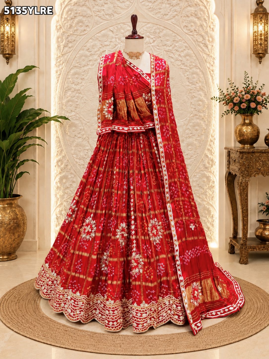 KcPc Gaji Silk Bandhani Style Lehenga with Traditional Gota Patti Work for Festive Wear