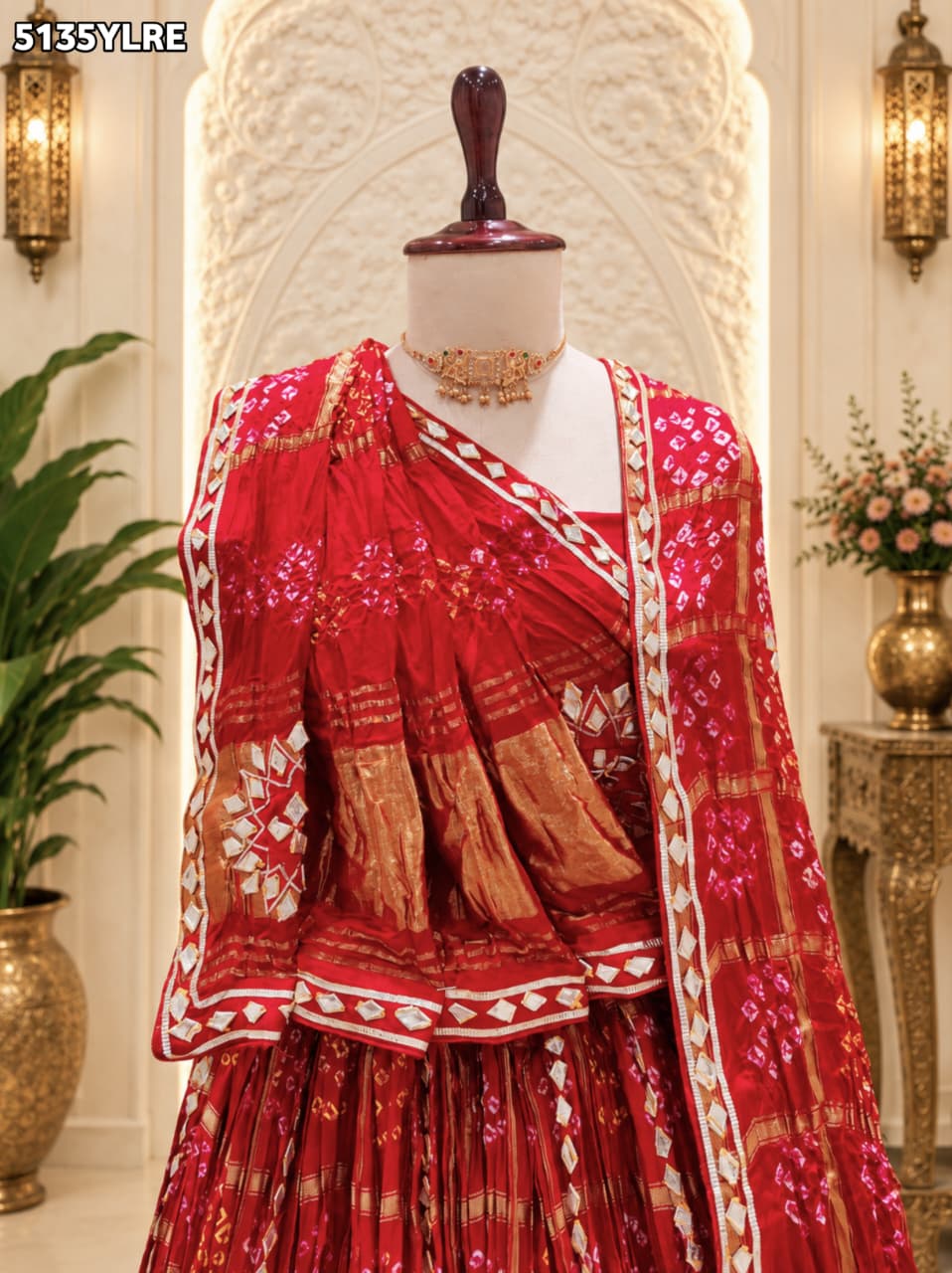 KcPc Gaji Silk Bandhani Style Lehenga with Traditional Gota Patti Work for Festive Wear