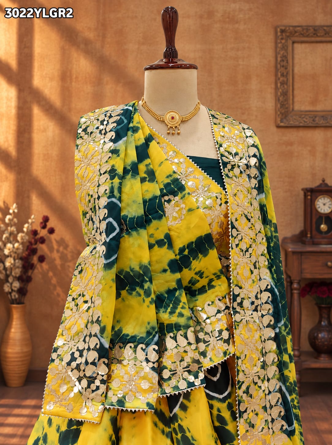 KcPc New Traditional Chinon Silk Lehenga with Handcrafted Gotapatti Work SSB
