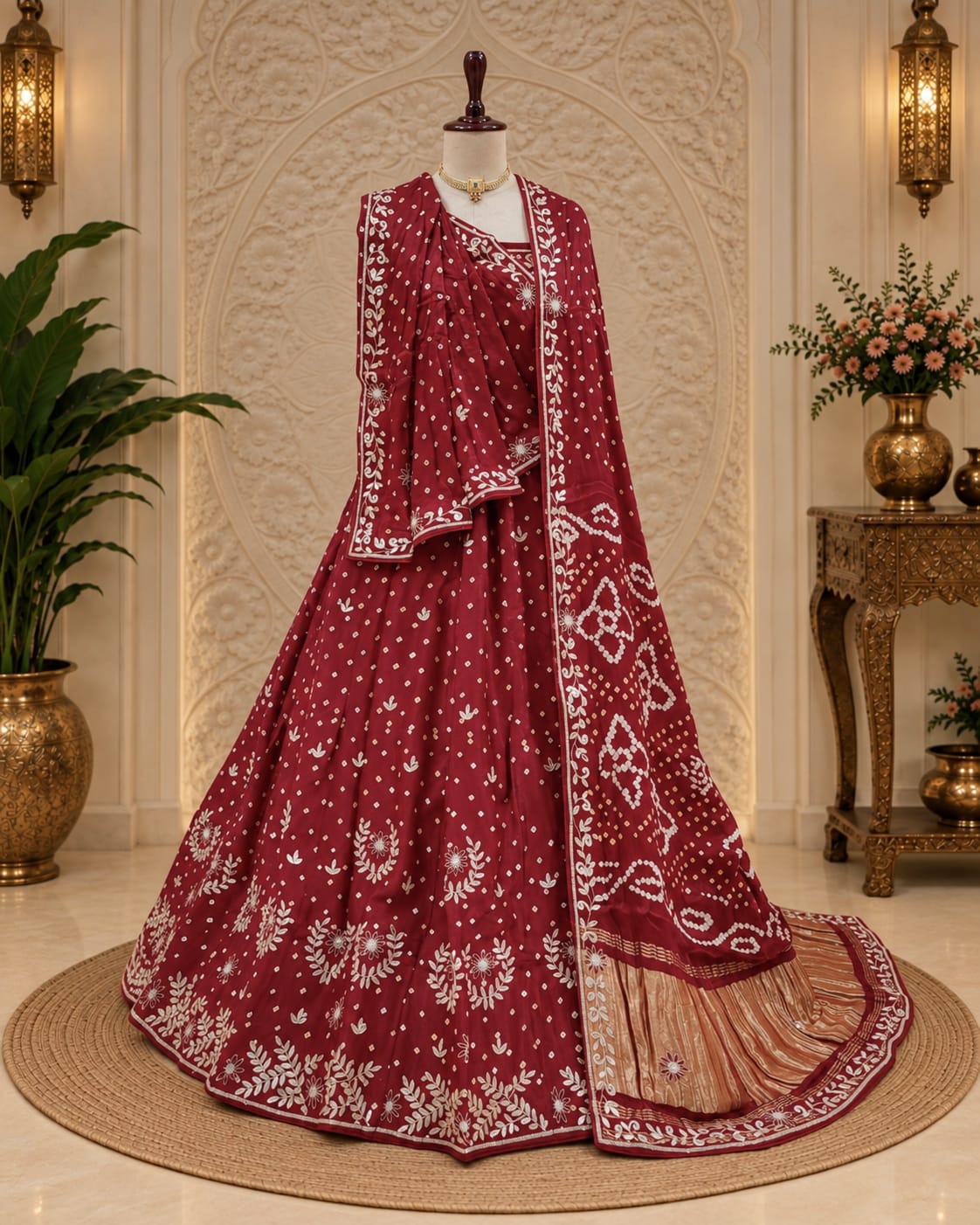 KcPc New Traditional Elegance Modal Silk Bandhani Lehenga with Handcrafted Cutdana Embellishments BTU