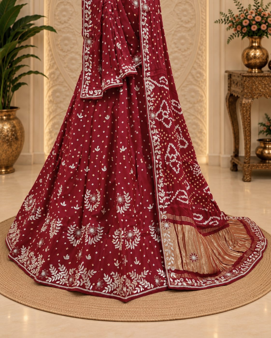 KcPc New Traditional Elegance Modal Silk Bandhani Lehenga with Handcrafted Cutdana Embellishments BTU