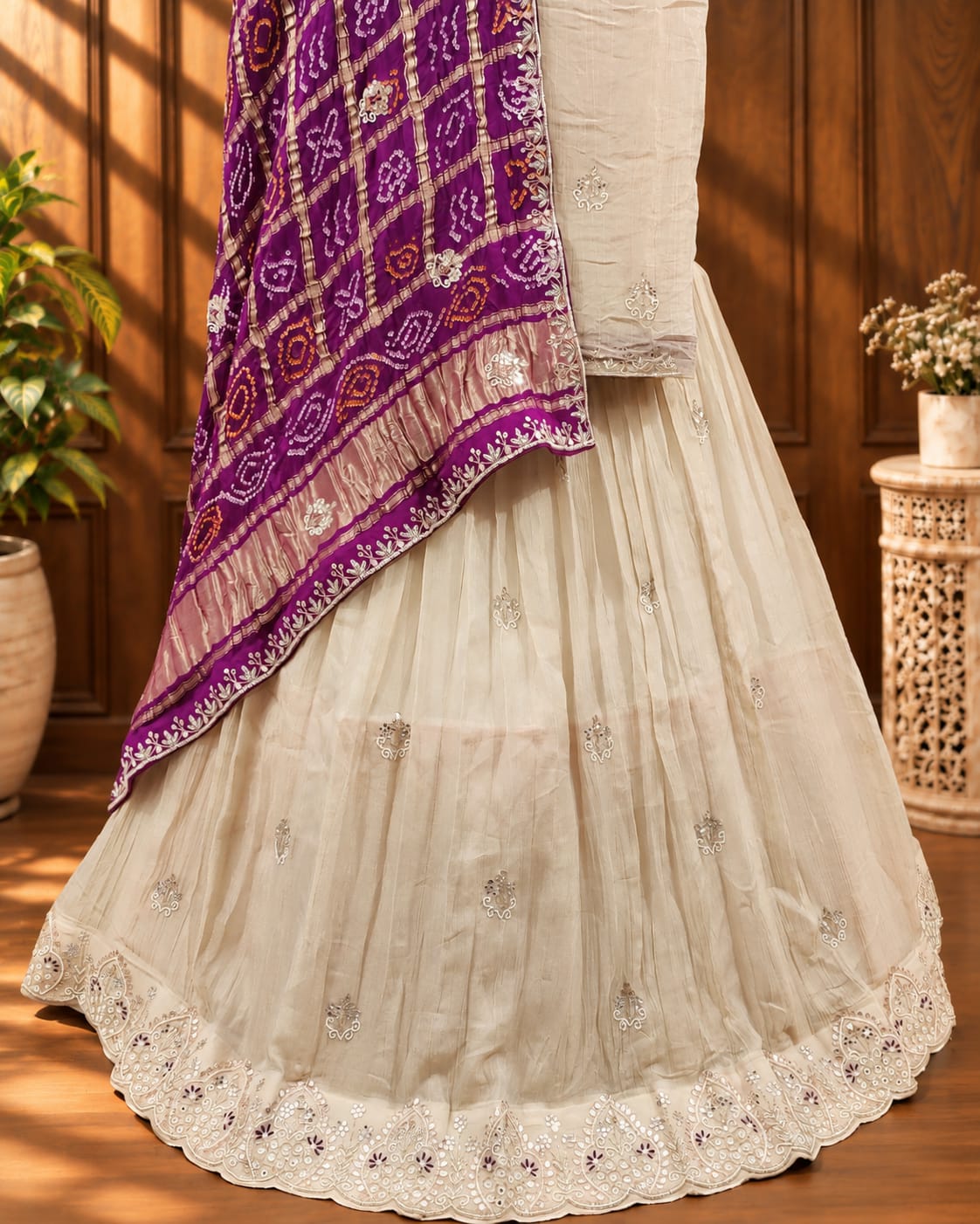 KcPc Beautiful Pure Upada silk Lehenga with Gaji silk Bandhani Dupatta Set MAD