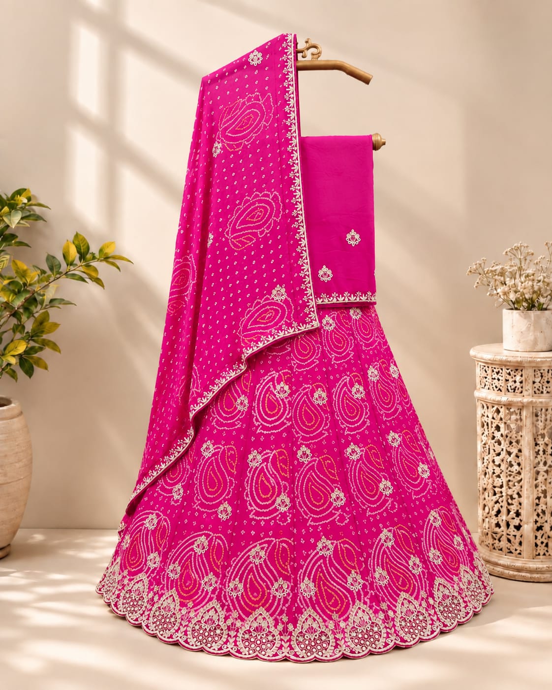 KcPc Designer Pure Ojariya Chinon Cutdana Gota patti Mirror work Lehenga MAD