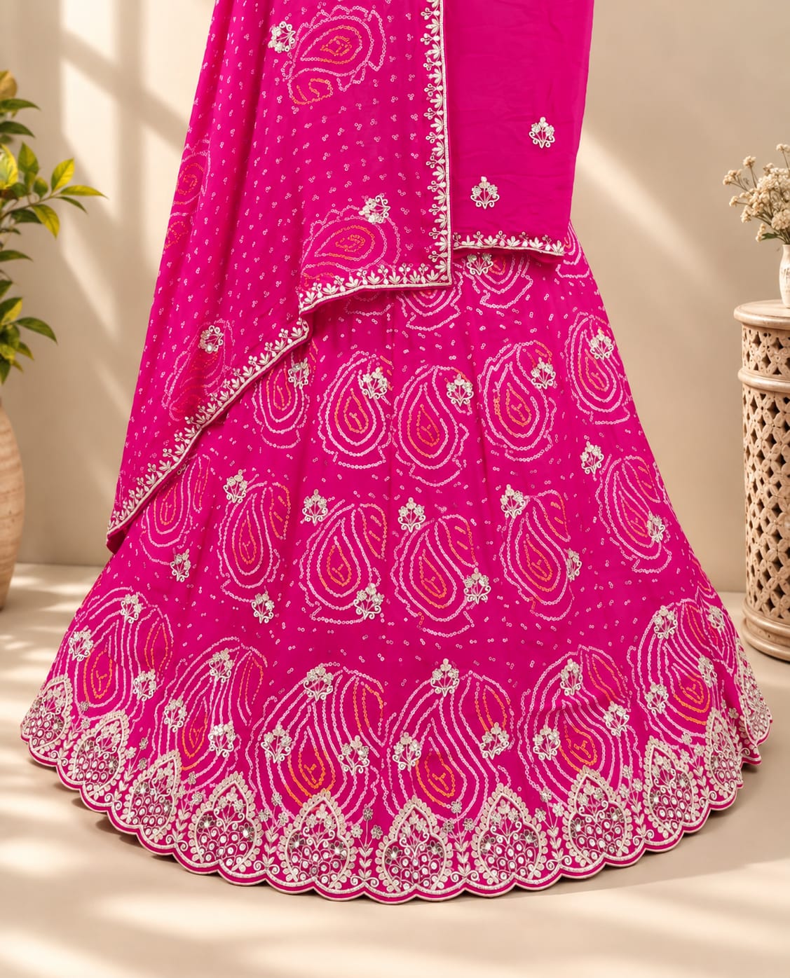 KcPc Designer Pure Ojariya Chinon Cutdana Gota patti Mirror work Lehenga MAD