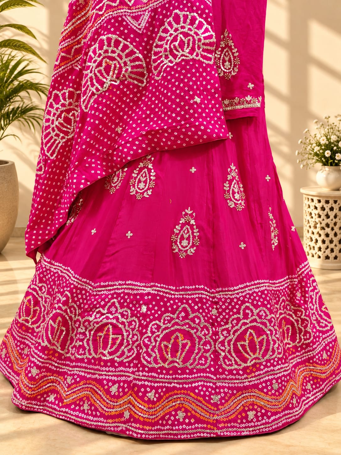 KcPc New Gaji silk bandhani Style With GotaPatti work Lehanga SATISH