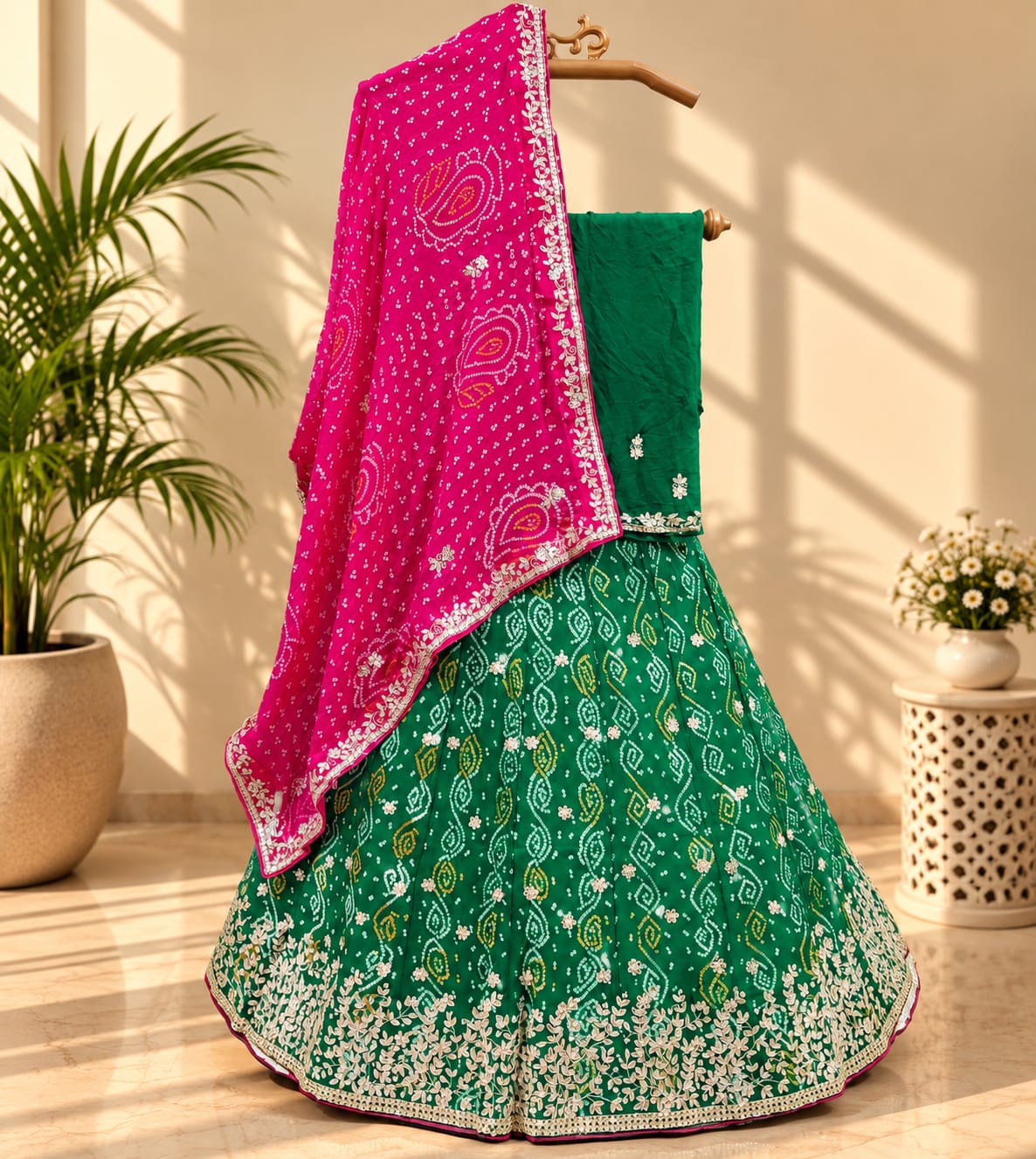 KcPc New Beautiful Pure Chinon Bandhani Gotapatti Work Lehenga Set MAD
