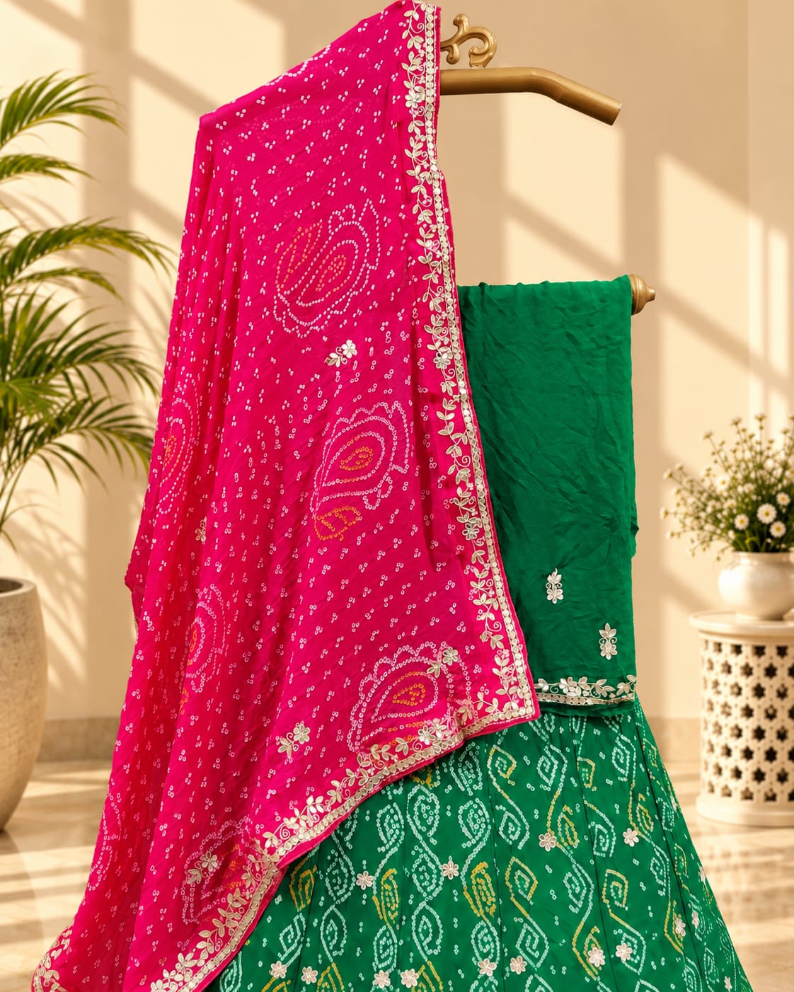 KcPc New Beautiful Pure Chinon Bandhani Gotapatti Work Lehenga Set MAD
