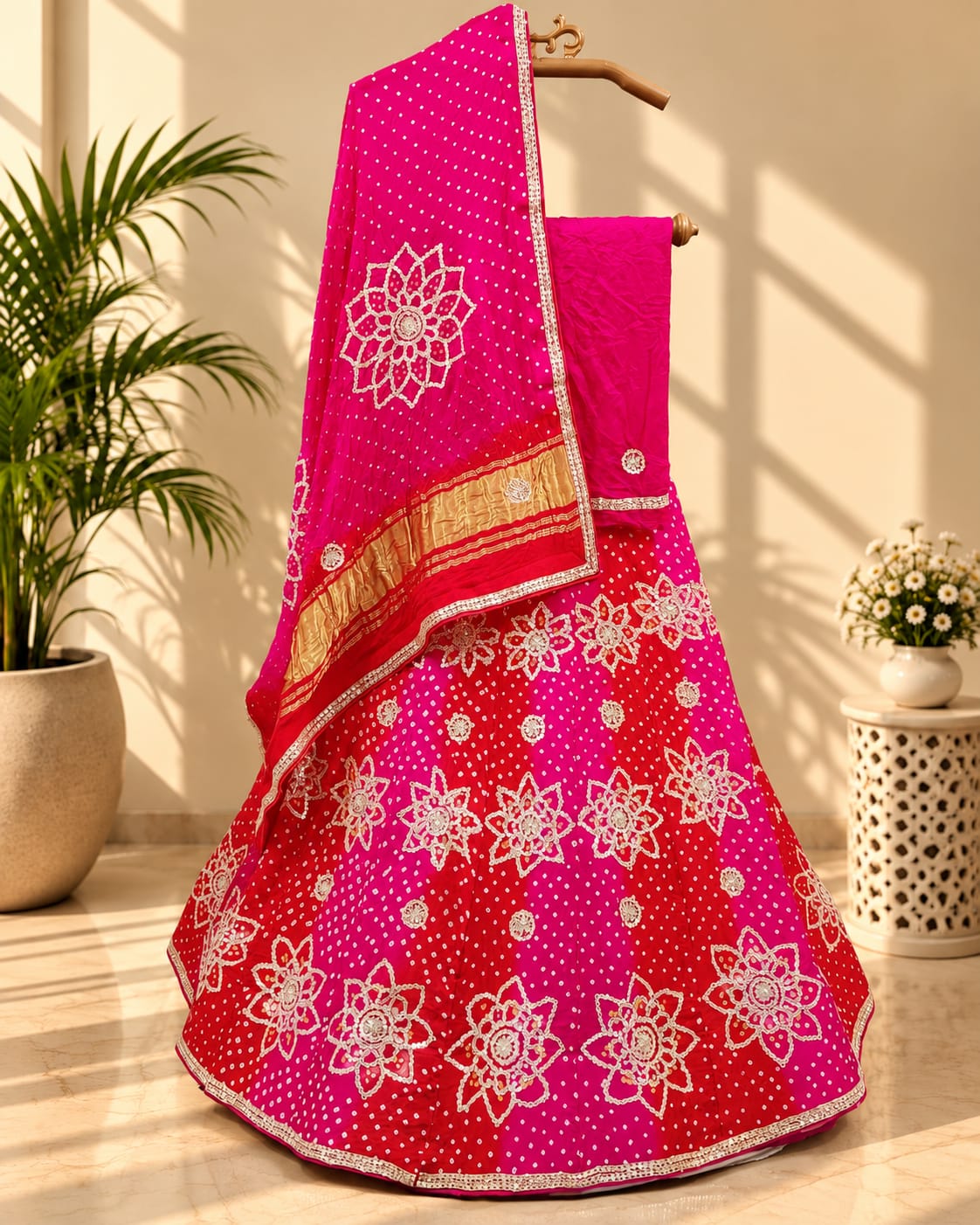 KcPc New Beautiful Gota Patti Gaji Silk Bandhani Lehenga Set BTU