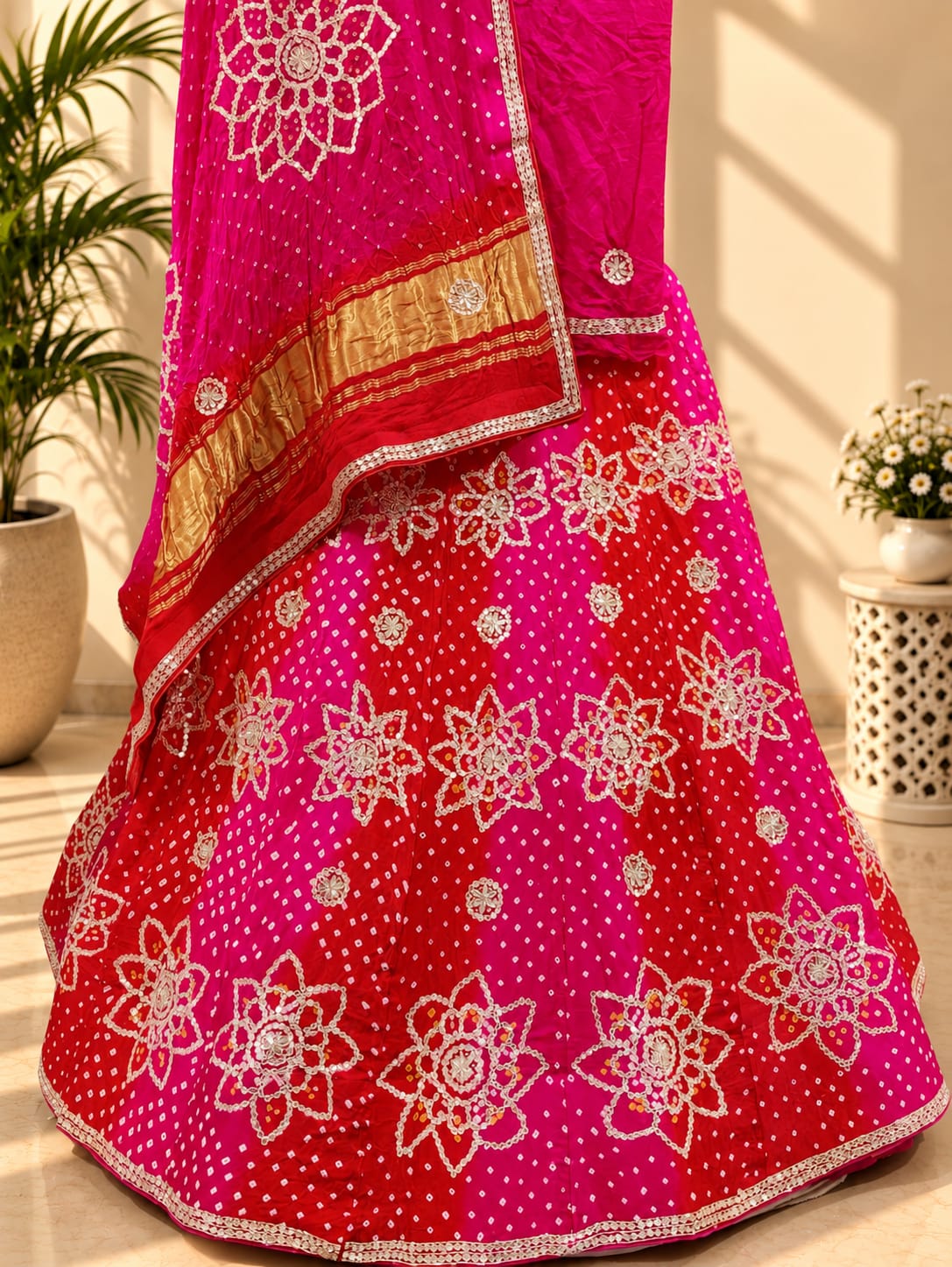 KcPc New Beautiful Gota Patti Gaji Silk Bandhani Lehenga Set BTU