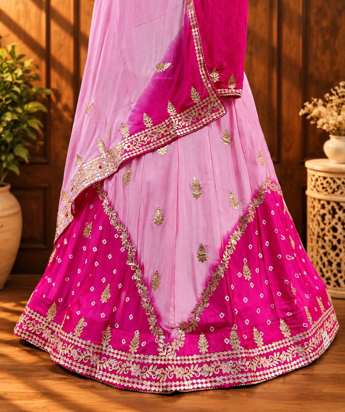 KcPc Latest Pure Chinon Beautiful Jaipuri Bandhej Gotapatti work Lehenga RAJ