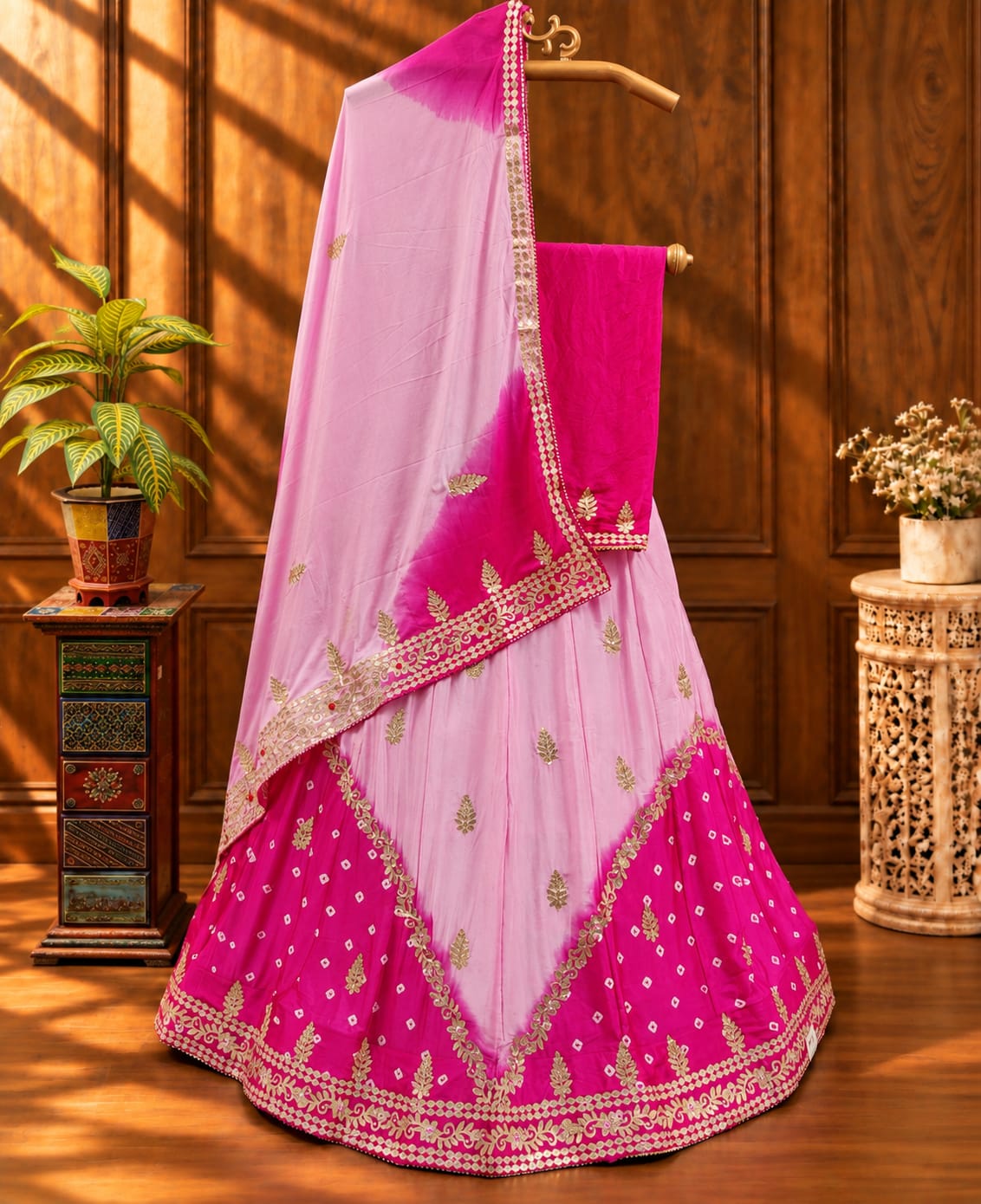 KcPc Latest Pure Chinon Beautiful Jaipuri Bandhej Gotapatti work Lehenga RAJ