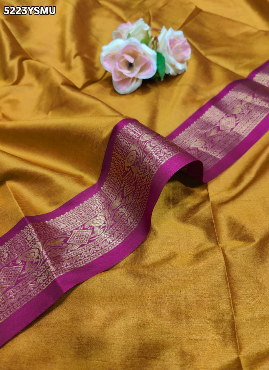 KcPc Designer Banarasi Silk Kanjivaram Style Saree with Traditional Zari Border SWA