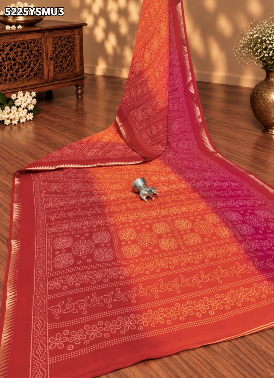 KcPc Premium Georgette Bandhani Style Saree with Traditional Zari Border for Festive Wear