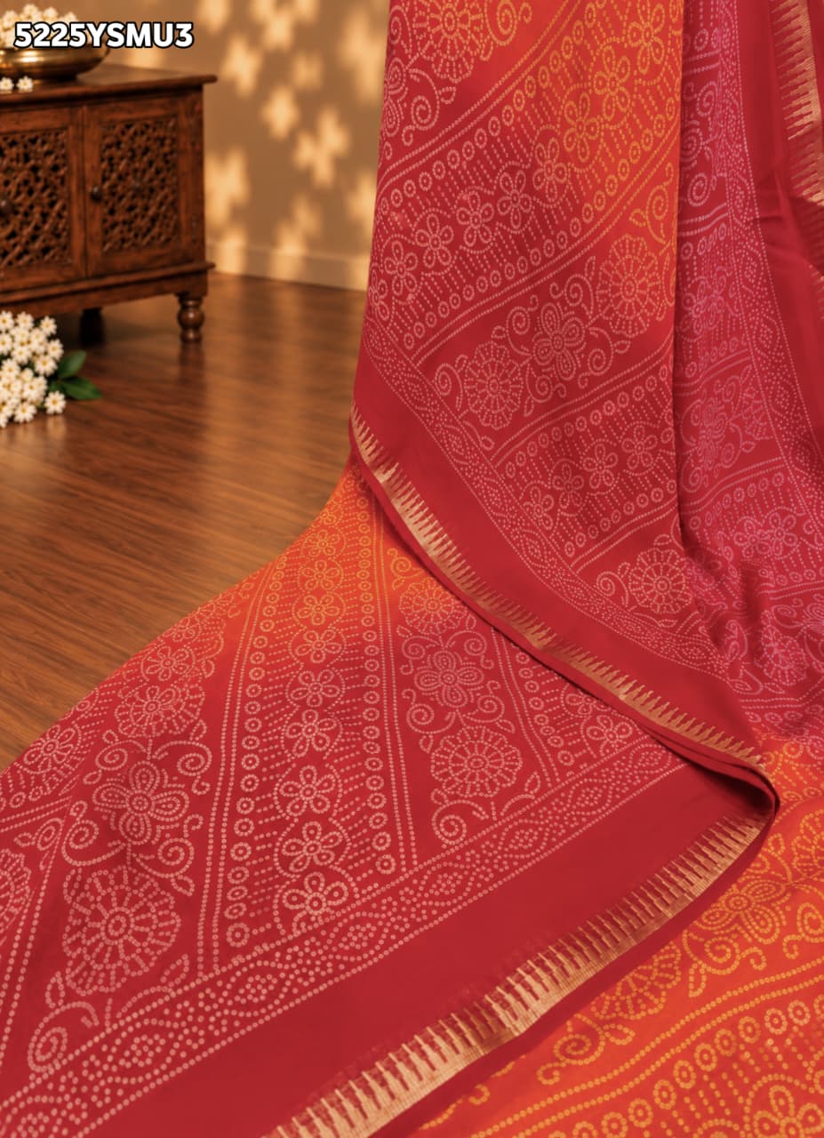 KcPc Premium Georgette Bandhani Style Saree with Traditional Zari Border for Festive Wear