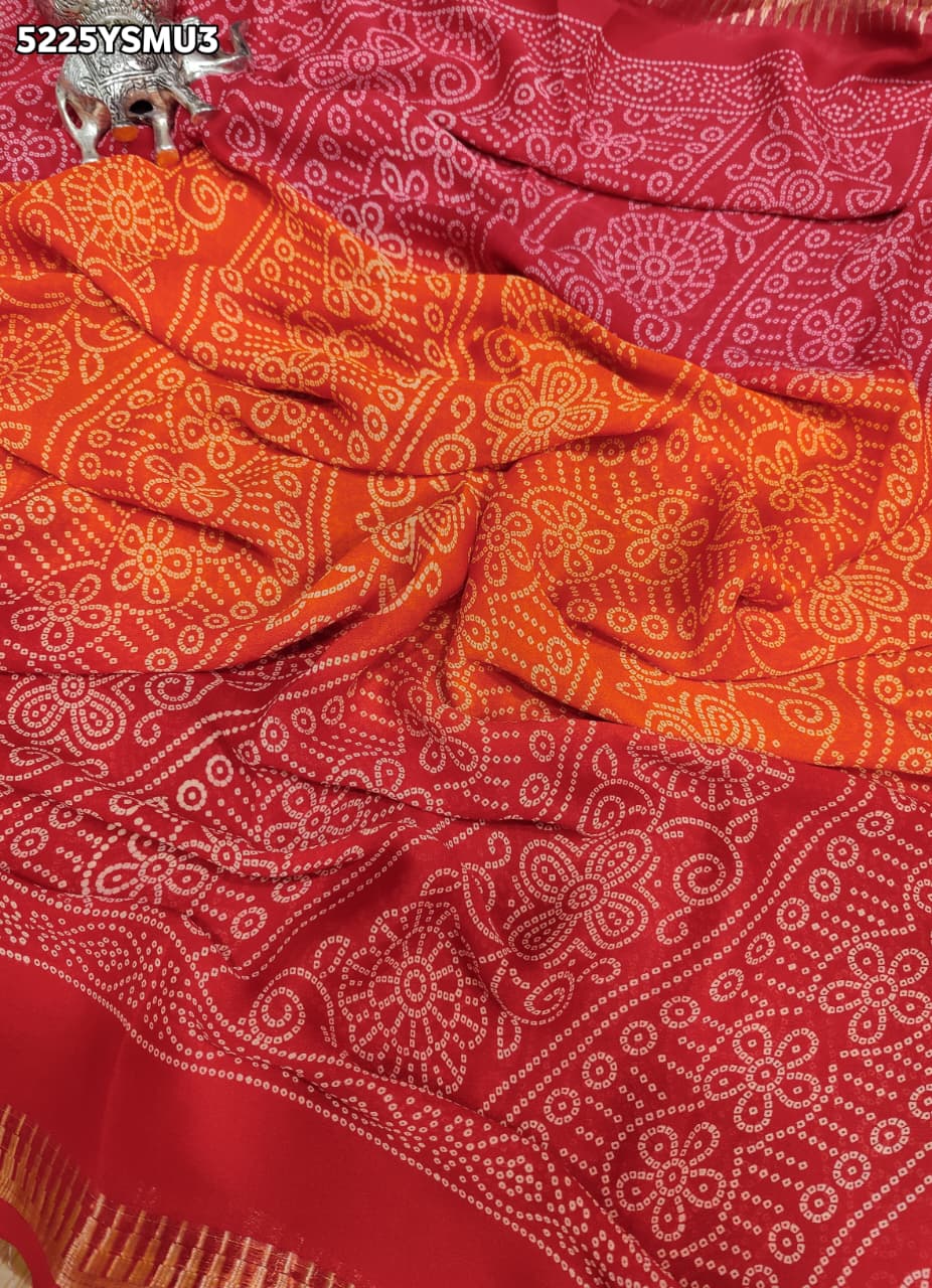 KcPc Premium Georgette Bandhani Style Saree with Traditional Zari Border for Festive Wear