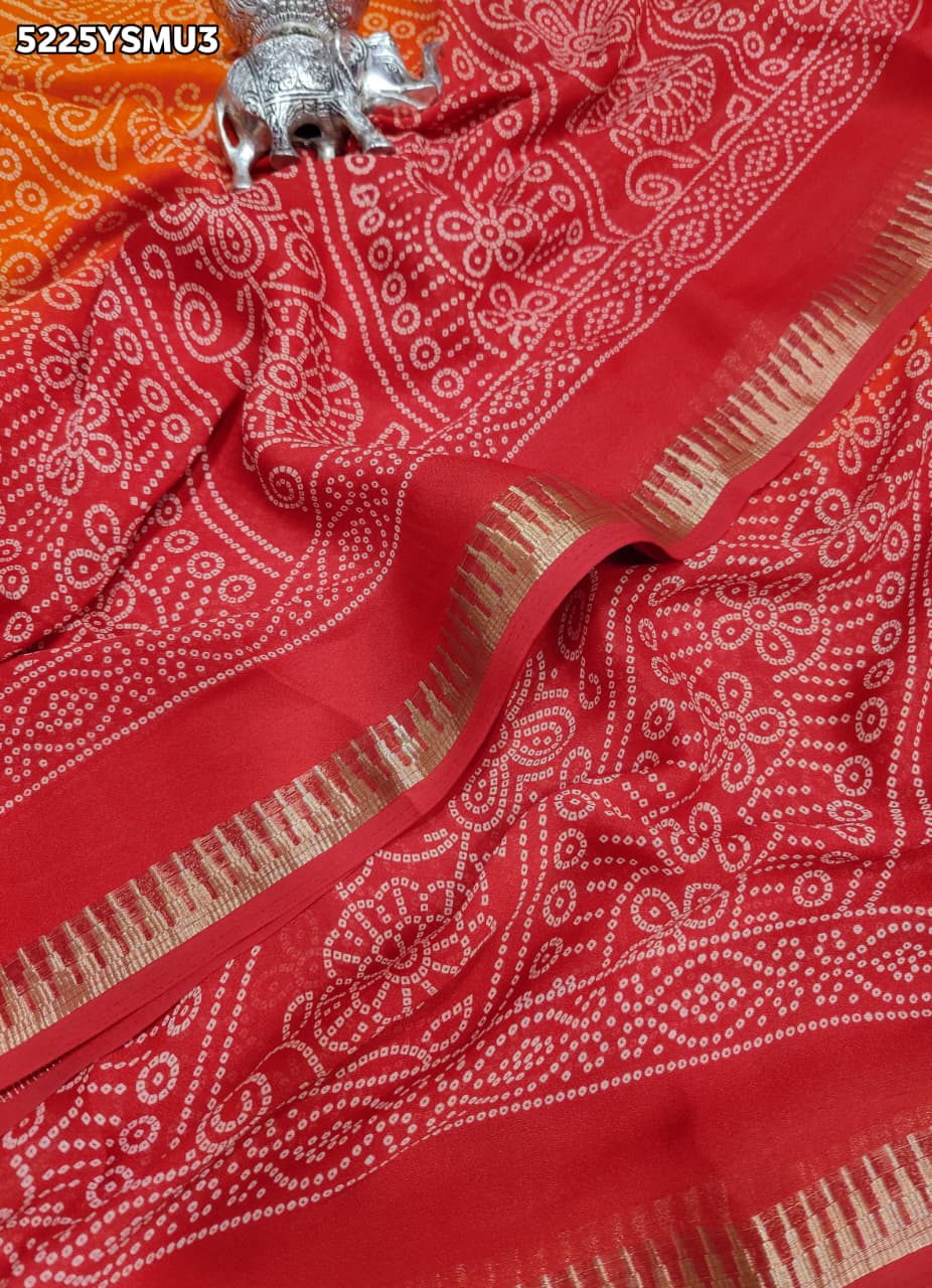 KcPc Premium Georgette Bandhani Style Saree with Traditional Zari Border for Festive Wear