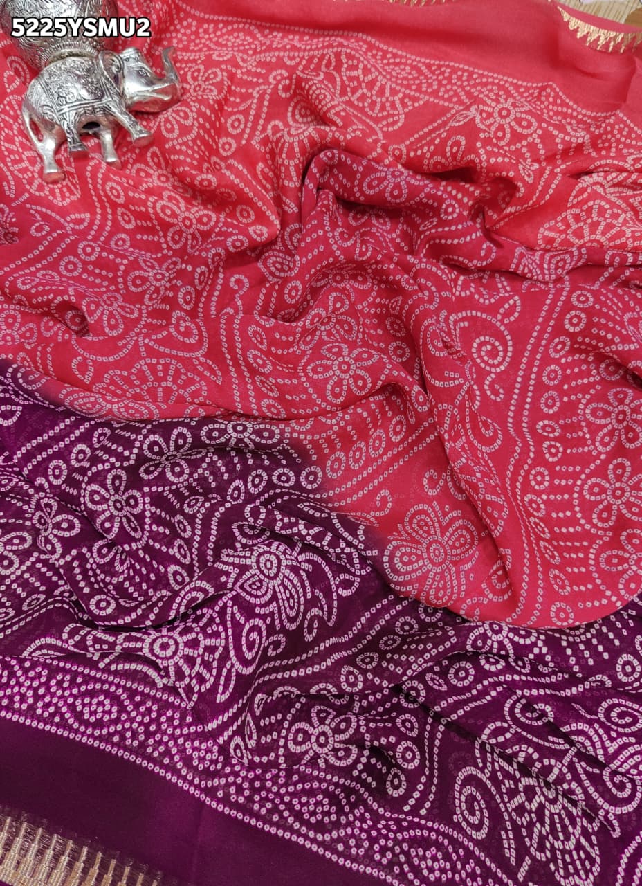 KcPc Georgette Traditional Bandhani Saree with Designer Zari Border and Blouse Piece
