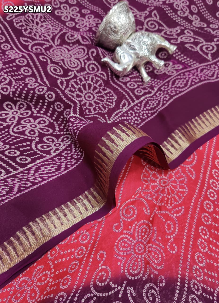 KcPc Georgette Traditional Bandhani Saree with Designer Zari Border and Blouse Piece