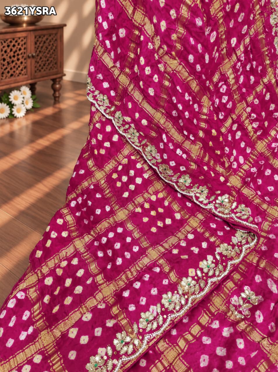 KcPc Modal Gaji Silk Ghatchola Style Saree with Traditional Gota Patti Work and Blouse for Festive Wear