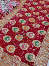 KcPc Khaddi Georgette Designer Bandhani Saree with Zardosi Embroidery for Festive Wear