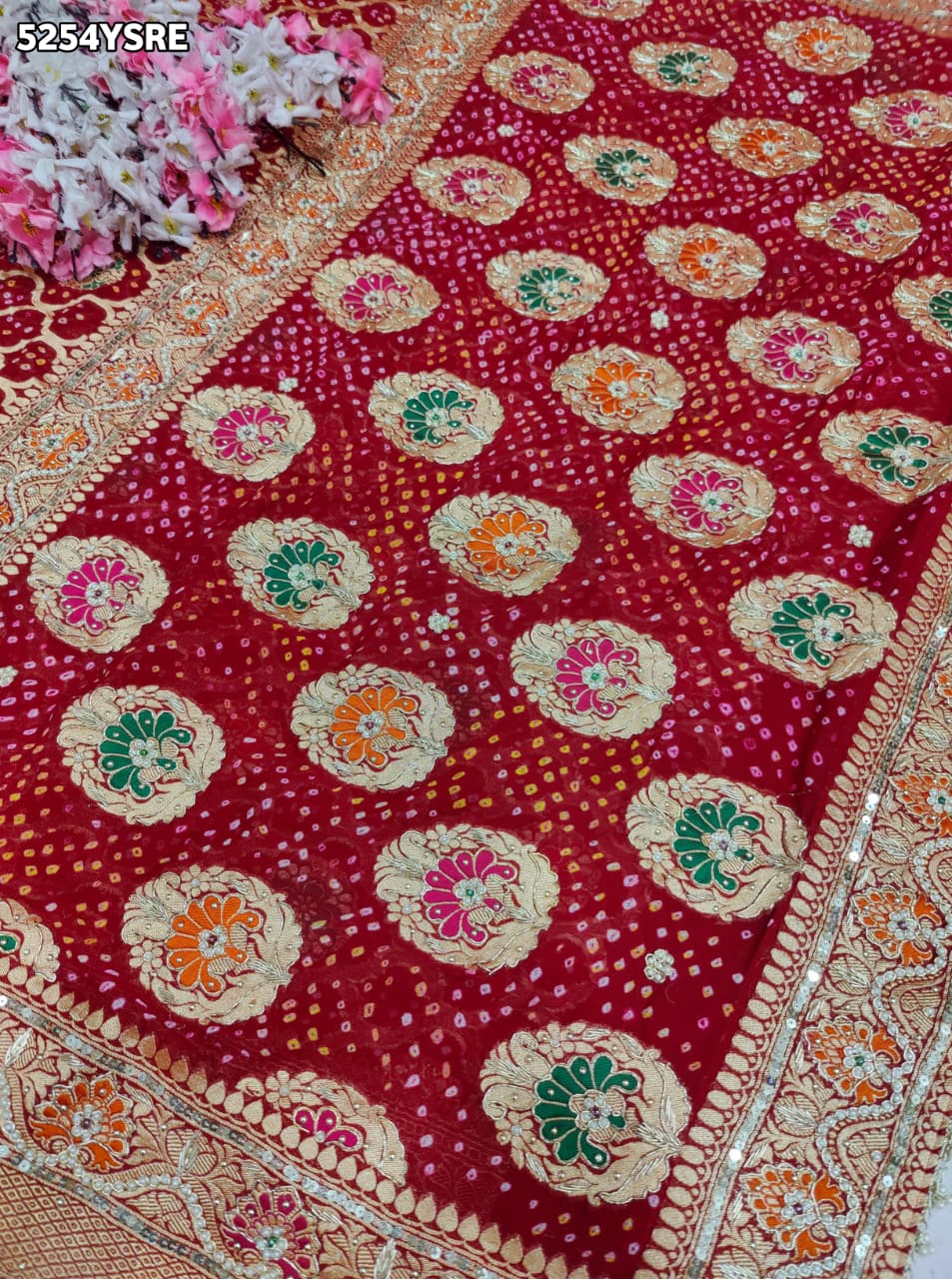 KcPc Khaddi Georgette Designer Bandhani Saree with Zardosi Embroidery for Festive Wear