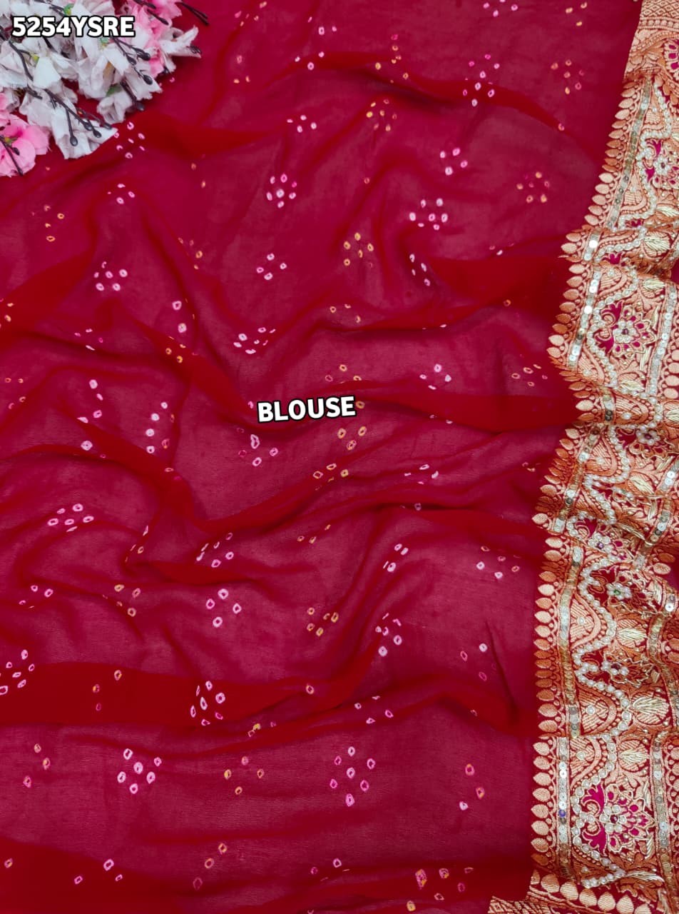 KcPc Khaddi Georgette Designer Bandhani Saree with Zardosi Embroidery for Festive Wear